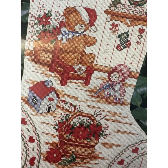 Bucilla Country Christmas Cross Stitch Stocking Gallery Of Stitches 16” Vintage - Picture 2 of 16
